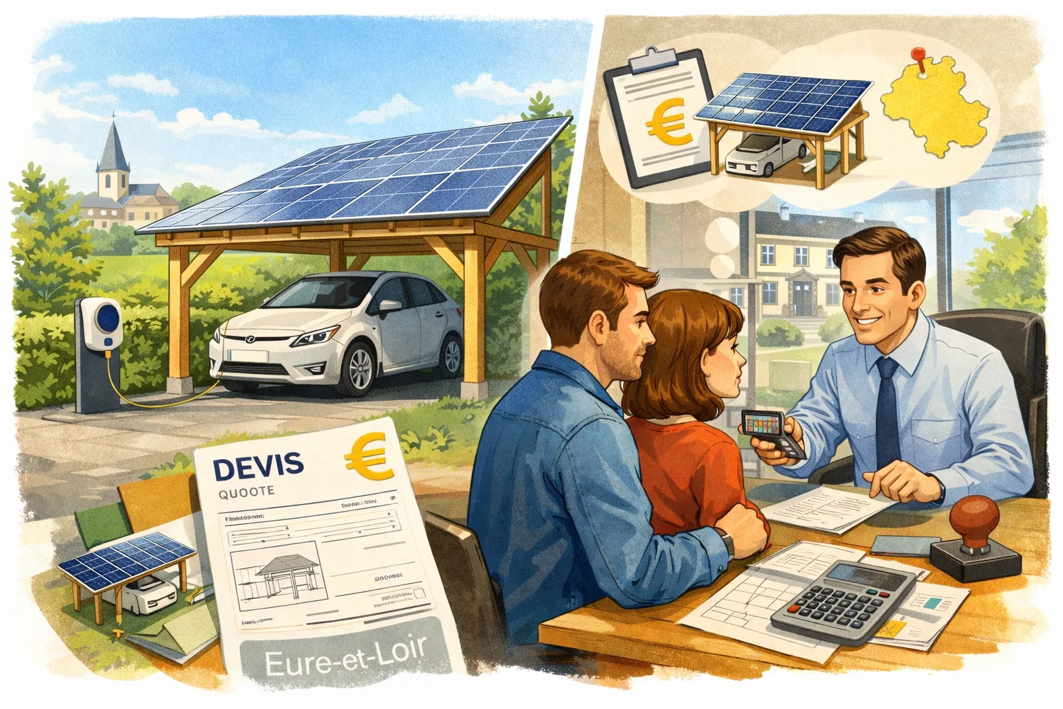 Devis carport solaire en Eure-et-Loir : prix, aides et installateurs 2026